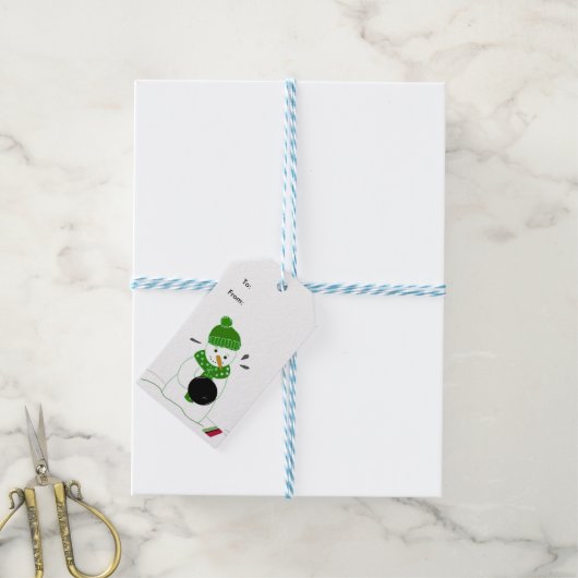 Bowling Sneeuwman Cadeaulabel (Met Touw)
