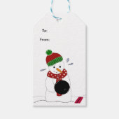 Bowling Sneeuwman Cadeaulabel (Voorkant)