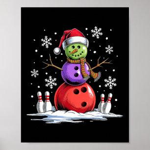 Bowling Snowman Bowling Player Santa Hat Kerstmis Poster