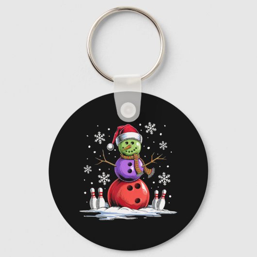 Bowling Snowman Bowling Player Santa Hat Kerstmis Sleutelhanger (Voorkant)