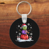 Bowling Snowman Bowling Player Santa Hat Kerstmis Sleutelhanger (Voorkant)