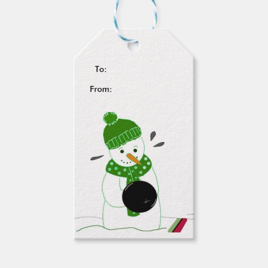 Bowling Snowman Cadeaulabel (Voorkant)