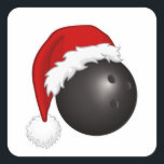 Bowling Sport fans Santa hat Christmas Xmas Vierkante Sticker<br><div class="desc">Fun,  cheerful,  Xmas design for Bowling fans and bowl players. A christmas sweatshirt or t-shirt to wear during te xmas holidays. Santa hat on bowling ball. Strike! For every bowling fan!</div>