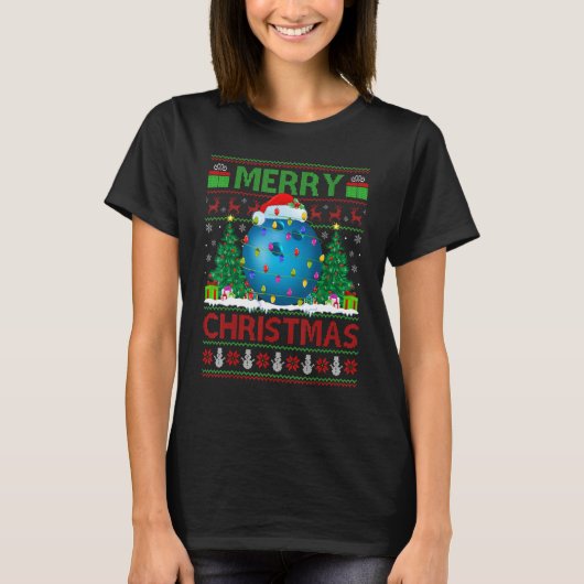 Bowling Sports   Xmas Tree Ugly Santa Bowling Chri T-shirt (Voorkant)
