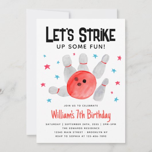 Bowling staking een aantal leuke kinderen verjaard kaart (Voorkant)