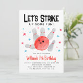 Bowling staking een aantal leuke kinderen verjaard kaart (Staand voorkant)