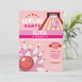 Bowling Strike Fun Bowl Roze Meisjes Verjaardag Kaart (Staand voorkant)