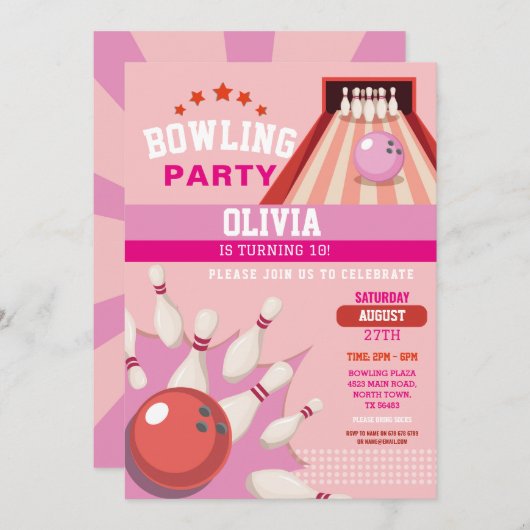 Bowling Strike Fun Bowl Roze Meisjes Verjaardag Kaart (Voorkant / Achterkant)