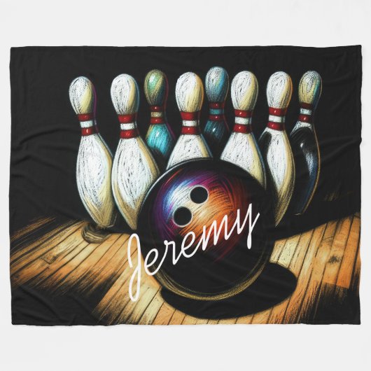 Bowling Strike Gepersonaliseerde Naam Leuk Fleece Deken (Voorkant (Horizontaal))