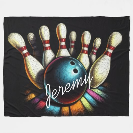 Bowling Strike Gepersonaliseerde Naam Leuk Fleece Deken (Voorkant (Horizontaal))
