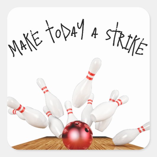 Bowling Strike met prijsopgave Vierkante Sticker (Voorkant)