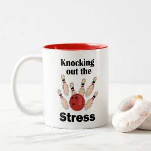 Bowling Strike Stress Er Uit Bowling Feestje Tweekleurige Koffiemok