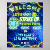 Bowling Strike Up Fun Neon Verjaardag Welkomstbord Poster (Voorkant)