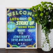 Bowling Strike Up Fun Neon Verjaardag Welkomstbord Poster