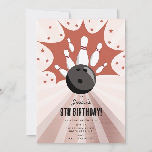 Bowling Strike Up Sommige Fun Birthday Roos Gold M Kaart (Voorkant)