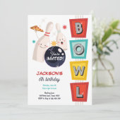 Bowling Strike Up Sommige Leuke Retro Jongen Meisj Kaart (Staand voorkant)