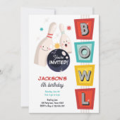 Bowling Strike Up Sommige Leuke Retro Jongen Meisj Kaart (Voorkant)