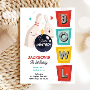 Bowling Strike Up Sommige Leuke Retro Jongen Meisj Kaart