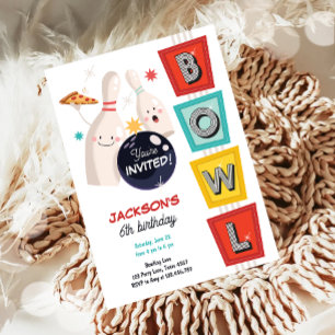 Bowling Strike Up Sommige Leuke Retro Jongen Meisj Kaart