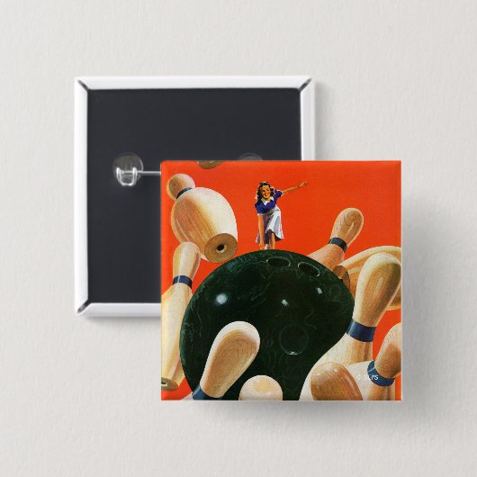 Bowling Strike Vierkante Button 5,1 Cm (Voorkant /achterkant)