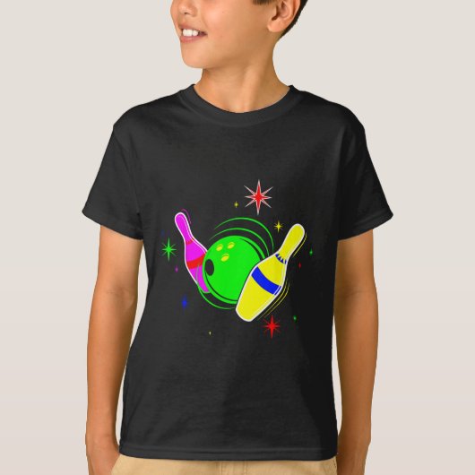 Bowling T Shirt 80s Retro Neon Sign Strike Bowling (Voorkant)