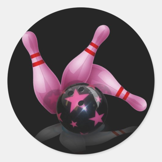 Bowling Team - Bal en pinnen. Ronde Sticker (Voorkant)