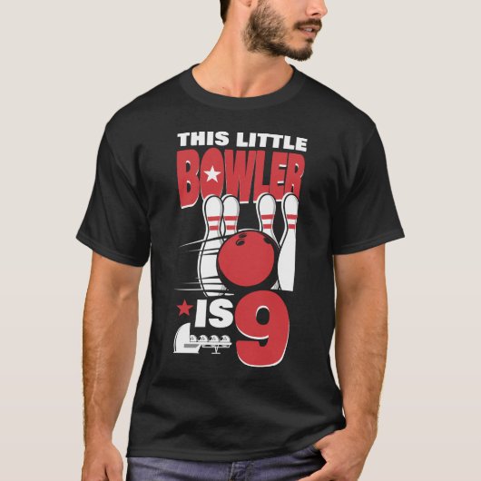 Bowling Team Deze kleine bowler is 9 9e verjaardag T-shirt (Voorkant)