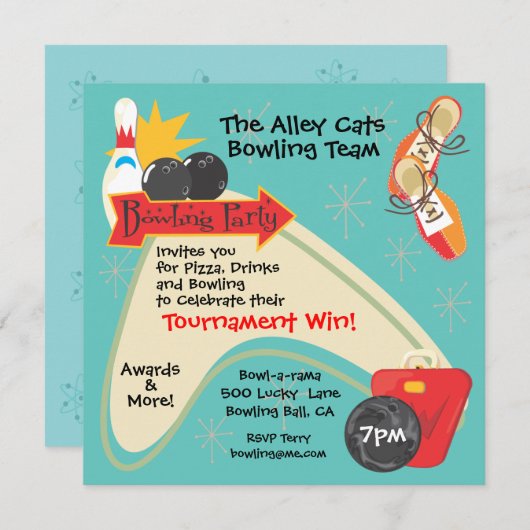 Bowling Team League Party Invitation Kaart (Voorkant / Achterkant)