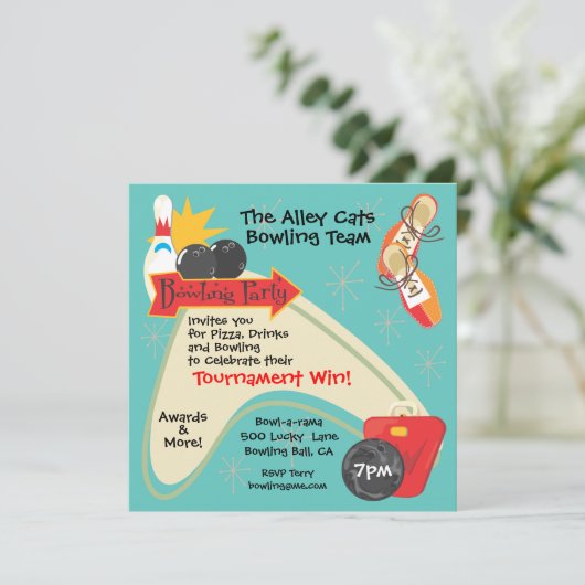Bowling Team League Party Invitation Kaart (Staand voorkant)