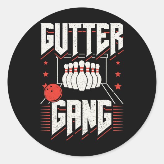 Bowling Team Pins Strikes Gutter Gang Ronde Sticker (Voorkant)