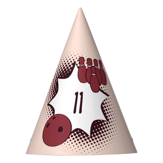 Bowling Thema 11e Verjaardag Rood Feesthoedjes (Voorkant)