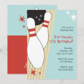 Bowling Thmed Birthday Party Invitations Kaart (Voorkant / Achterkant)