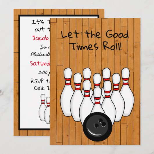 Bowling Thmet Birthday Party Kaart (Voorkant / Achterkant)