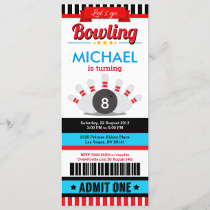 Bowling Ticket Pass Birthday Party Invitation Kaart