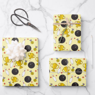 Bowling Toernooi Winnaar Spelden Trofee Patroon Inpakpapier Vel