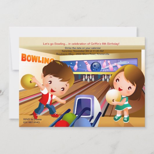 Bowling Tots Birthday Party Invitation Kaart (Voorkant)