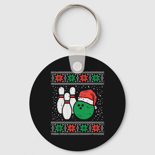Bowling Ugly kerstSweater Sport Bowls Sleutelhanger (Voorkant)