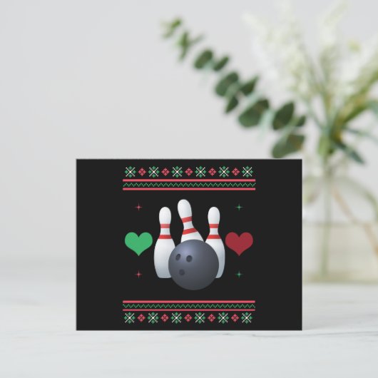 Bowling Ugly kerstSweater Xmas Briefkaart (Staand voorkant)