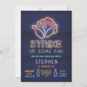 Bowling uitnodigen Verjaardagsfeest Neon Lucky Str Kaart (Voorkant)