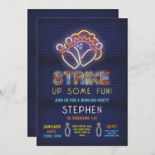 Bowling uitnodigen Verjaardagsfeest Neon Lucky Str Kaart (Voorkant / Achterkant)