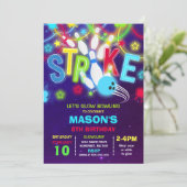 Bowling Uitnodiging Glow Neon Bowling verjaardag (Staand voorkant)