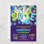 Bowling Uitnodiging Glow Neon Bowling verjaardag (Voorkant)