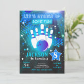 Bowling Uitnodiging Glow Neon Jongen Bowling Verja (Staand voorkant)
