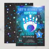 Bowling Uitnodiging Glow Neon Jongen Bowling Verja (Voorkant / Achterkant)