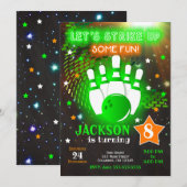 Bowling Uitnodiging Glow Neon Jongen Bowling Verja (Voorkant / Achterkant)
