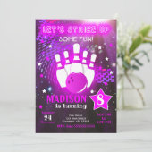 Bowling Uitnodiging Glow Neon Meisje Bowling Verja (Staand voorkant)