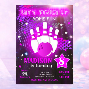 Bowling Uitnodiging Glow Neon Meisje Bowling Verja