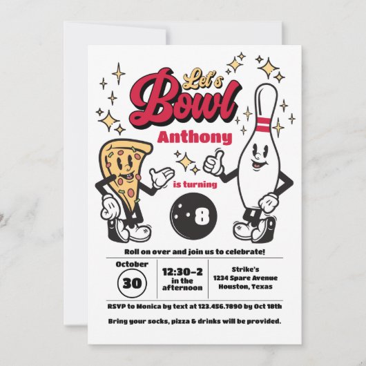Bowling  uitnodiging - Rood (Voorkant)