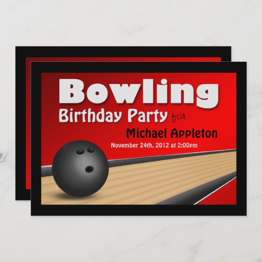Bowling - uitnodiging van Rode verjaardag (Voorkant / Achterkant)