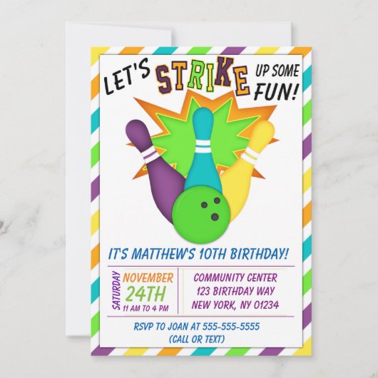 Bowling Uitnodiging voor een Jongen Verjaardagsfee (Voorkant)